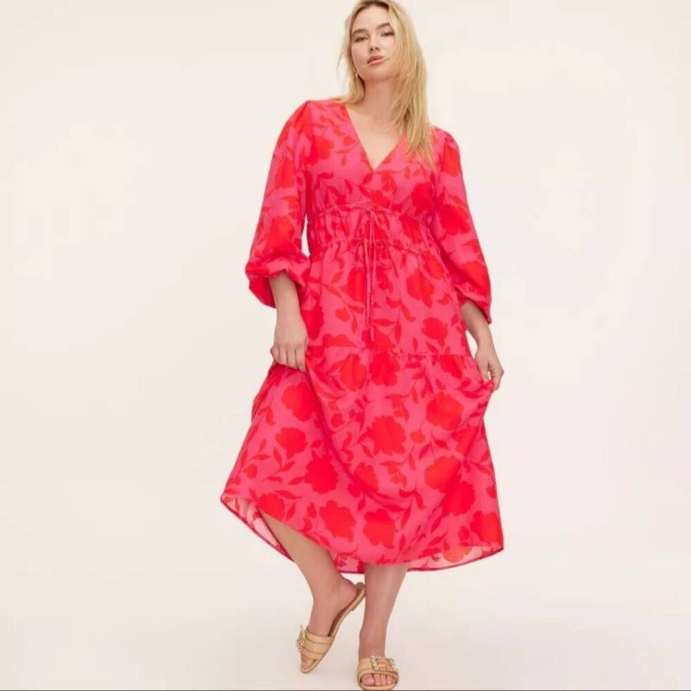 NWT Kate Spade New York x Target XL Classic Rose Linen Long Sleeve Maxi Dress - Picture 3 of 5
